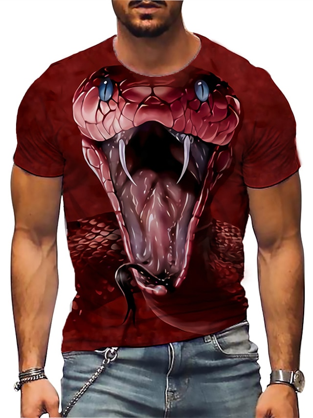 Mens Clothing Mens Tees & Tank Tops | Mens T shirt Tee 3D Print Graphic Snake Crew Neck Daily Sports Print Short Sleeve Tops Cas