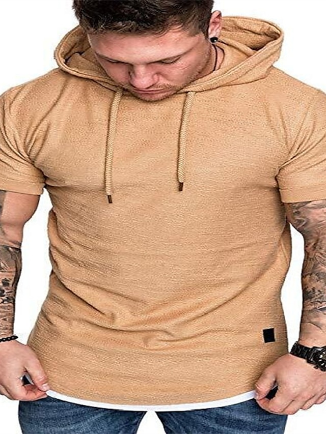 Mens Clothing Mens Hoodies & Sweatshirts | mens fashion casual hooded t-shirts short sleeve solid color summer hooded t-shirts -