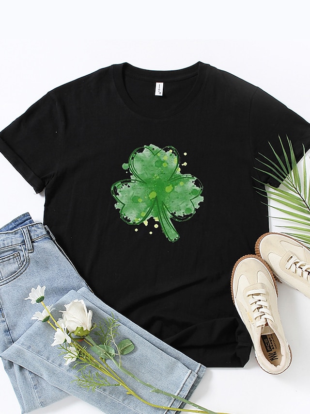 Womens Clothing Plus Size Collection | Womens Plus Size Tops T shirt Leaf Clover Print Short Sleeve Crewneck Streetwear Daily Go