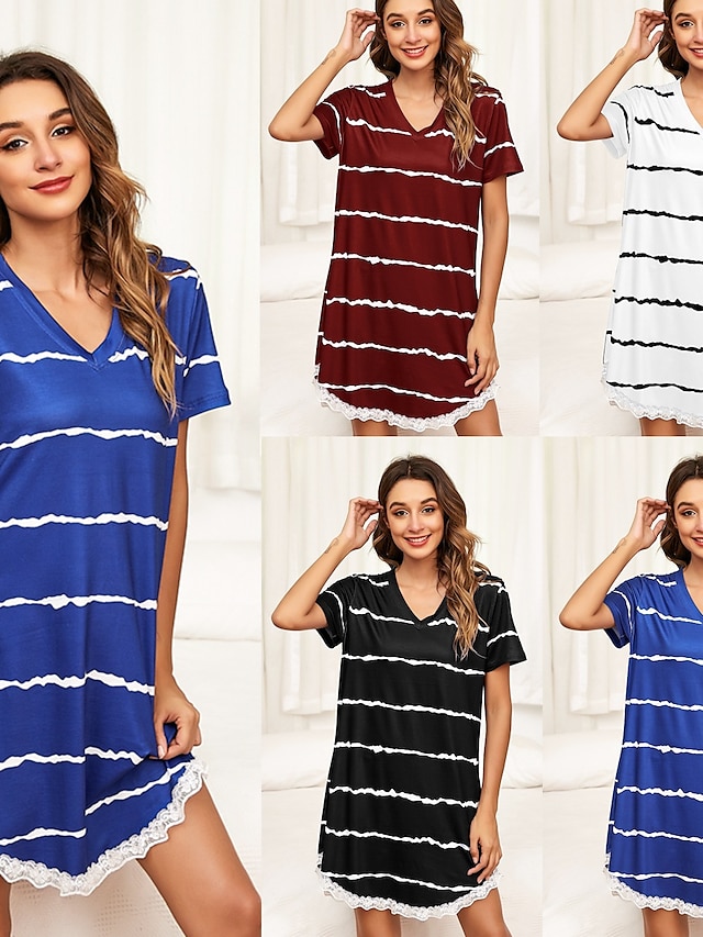 Womens Clothing Womens Sleep & Lounge | Womens Plus Size Pajamas Nightgown 1 pc Stripe Simple Comfort Sport Home Daily Vacation 