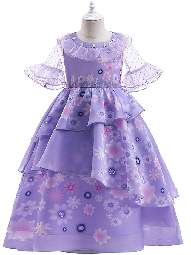 Baby & Kids Girls Clothing | Kids Little Girls Dress Solid Colored Flower Tulle Dress Party Performance Mesh Print Purple Maxi H