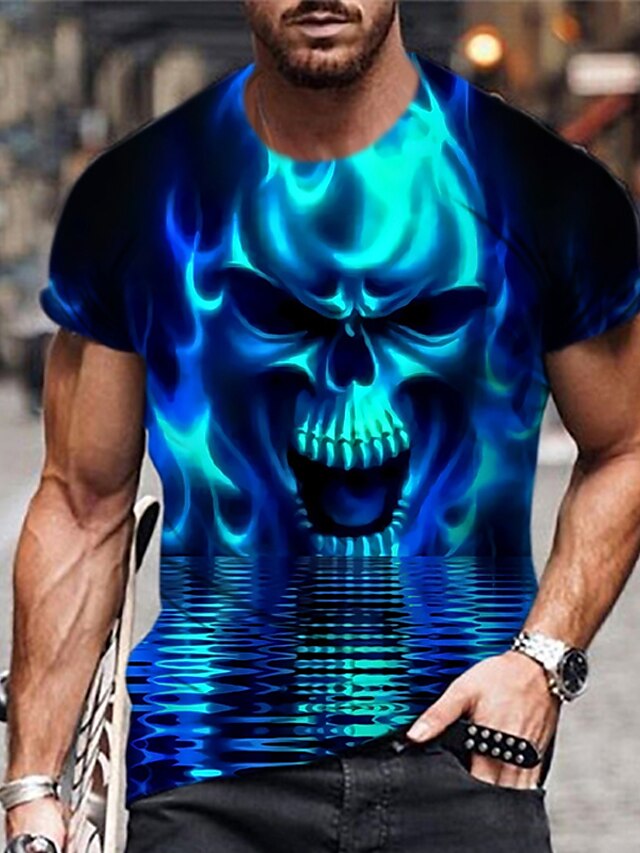 Mens Clothing Mens Tees & Tank Tops | Mens Unisex T shirt Tee 3D Print Graphic Prints Skull Crew Neck Daily Holiday Print Short 