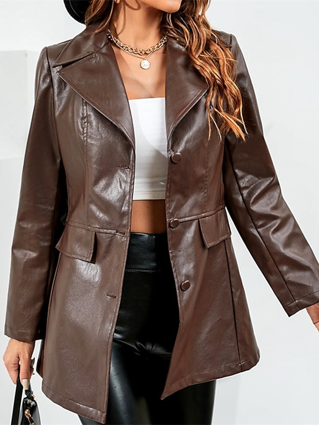 Womens Clothing Womens Outerwear | Womens Jacket Faux Leather Jacket Street Daily Going out Spring Summer Regular Coat Regular F