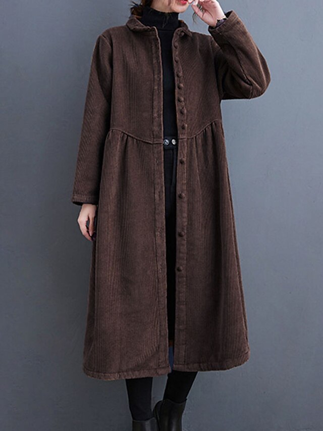 Womens Clothing Womens Outerwear | Womens Trench Coat Coat Long Pocket Coat Black Dark Green Brown Coffee Casual Street Spring S