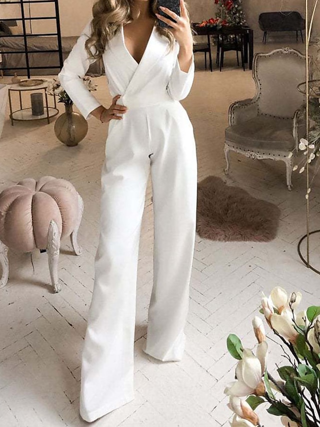 Jumpsuits Minimalist Rompers Party Wear Wedding Guest Dress V Neck Long ...