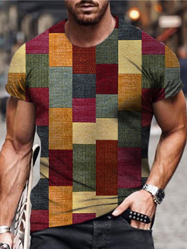 Mens Clothing Mens Tees & Tank Tops | Mens Unisex T shirt Tee 3D Print Plaid Color Block Graphic Prints Crew Neck Street Daily P