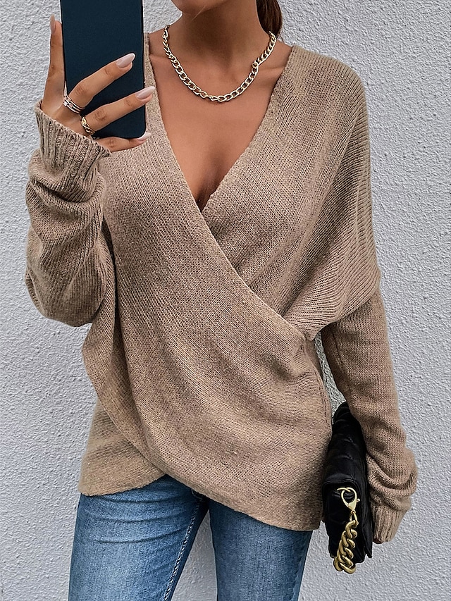 Womens Clothing Sweaters & Cardigans | Womens Sweater Pullover Jumper Criss Cross Knitted Solid Color Stylish Casual Long Sleeve