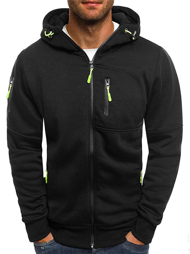 Mens Clothing Mens Hoodies & Sweatshirts | Mens Full Zip Hoodie Jacket Solid Color Zipper Casual Daily Holiday Casual Big and Ta