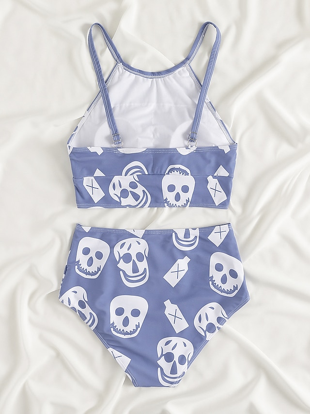 Womens Clothing Womens Swimwear | Womens Swimwear Bikini 2 Piece Normal Swimsuit 2 Piece High Waist Open Back Printing Skull Blu