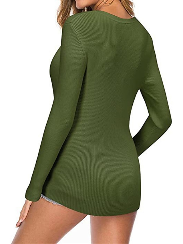 Womens Clothing Sweaters & Cardigans | Womens Pullover Sweater Jumper Knit Knitted Button Pure Color V Neck Stylish Casual Home 