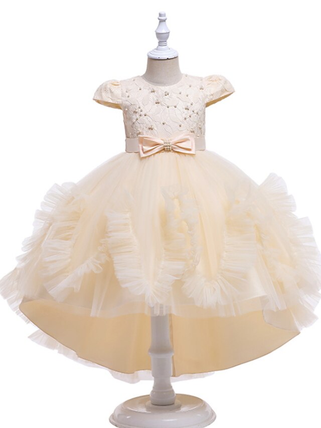 Baby & Kids Girls Clothing | Kids Little Girls Dress Floral Solid Colored A Line Dress Party Christening dress Ruched Mesh Bow W