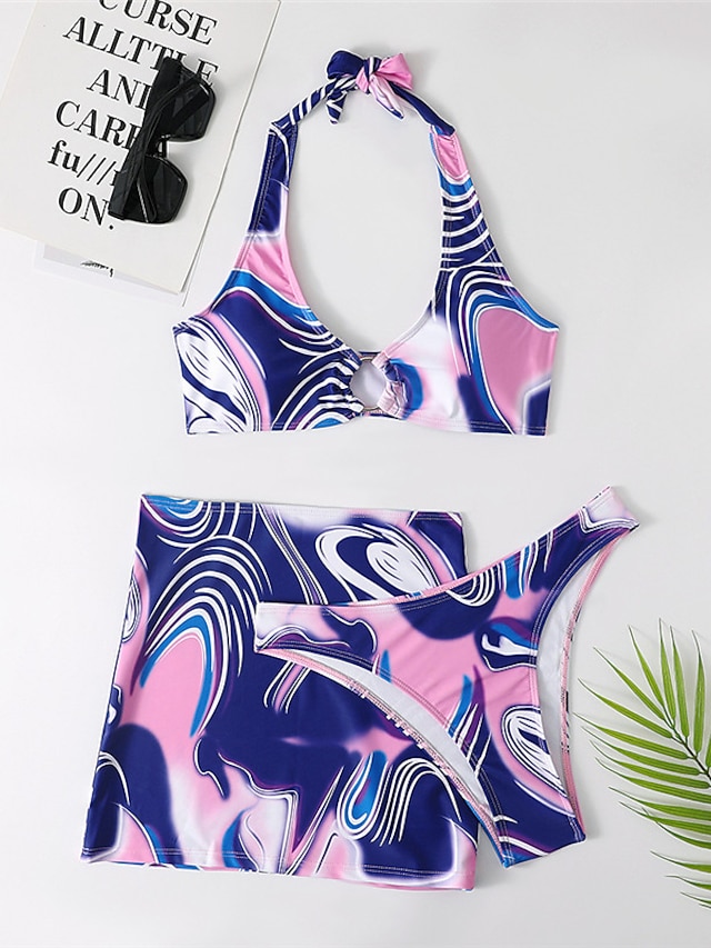 Womens Clothing Womens Swimwear | Womens Swimwear Bikini Three Piece Normal Swimsuit Open Back Tie Dye Green Blue Purple Fuchsia