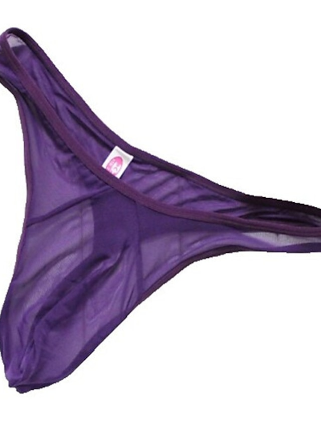 Mens Clothing Mens Bottoms | Mens Mesh Solid Colored G-string Underwear Low Waist Super Sexy Mesh Purple One-Size Sexy Thong Pan