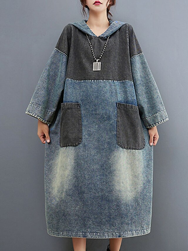 Women's Denim Dress Hoodie Dress Winter Dress Maxi long Dress Cotton ...