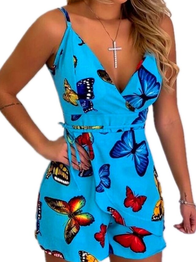 Womens Clothing Womens Jumpsuits & Rompers | Womens Romper Print Floral Strap Active Casual Holiday Regular Fit Long Sleeve Blue