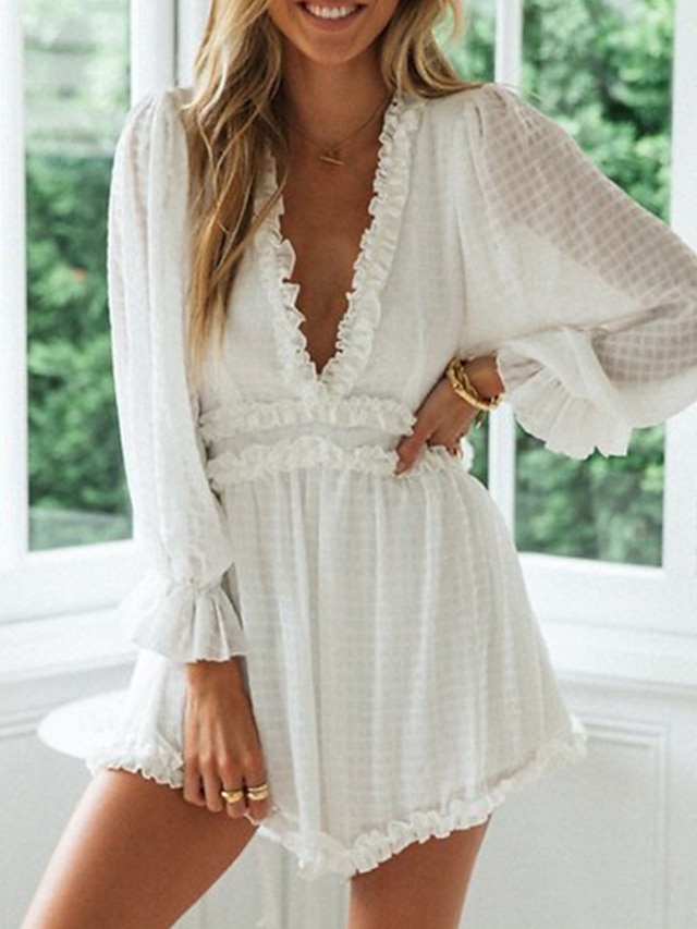 solid backless ruffle long sleeve dress