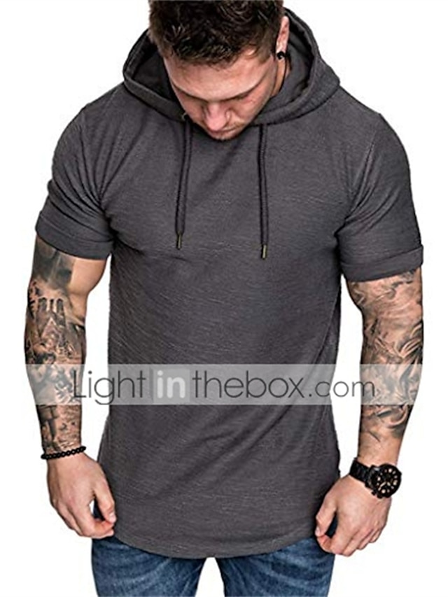 Mens Clothing Mens Hoodies & Sweatshirts | mens fashion casual hooded t-shirts short sleeve solid color summer hooded t-shirts -