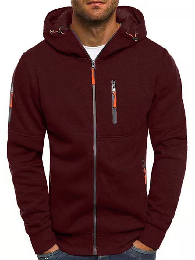 Mens Clothing Mens Hoodies & Sweatshirts | Mens Full Zip Hoodie Jacket Solid Color Zipper Casual Daily Holiday Casual Big and Ta