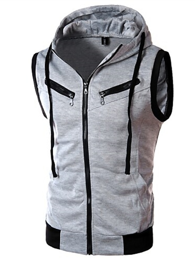  Men's Wine Dark Gray Light gray Hooded Color Block Solid Colored Daily Sports Weekend Cotton Active Cool Winter Clothing Apparel Hoodies Sweatshirts  Sleeveless Slim