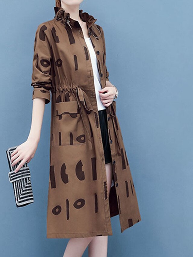 Womens Clothing Womens Outerwear | Womens Trench Coat Street Daily Going out Spring Summer Long Coat Stand Collar Regular Fit Wa