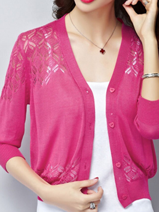 Women's Shrug Knitted Button Pure Color Stylish Elegant Casual 3/4