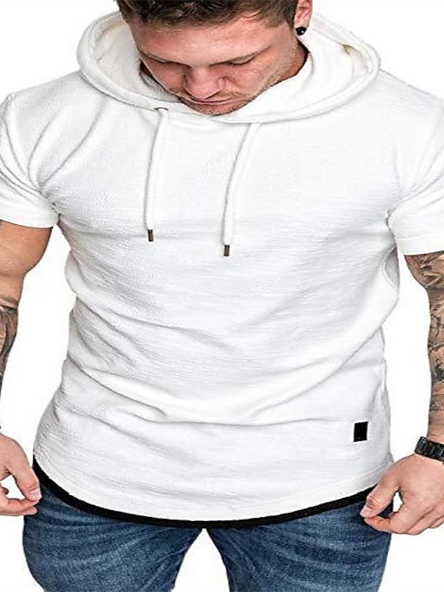 Mens Clothing Mens Hoodies & Sweatshirts | mens fashion casual hooded t-shirts short sleeve solid color summer hooded t-shirts -