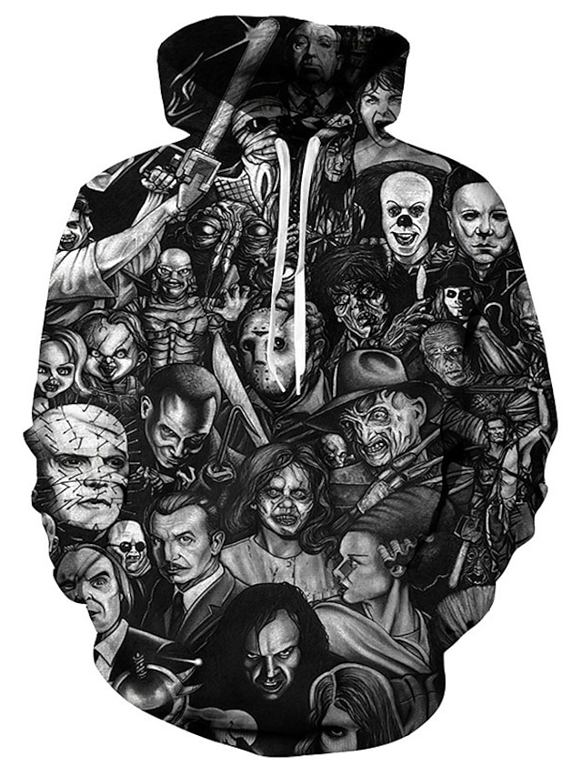  Wishine Unisex Hoodies 3d Digital Print Horror Movie Clown Sweatshirt Pullover Top Black xl Skull Tops