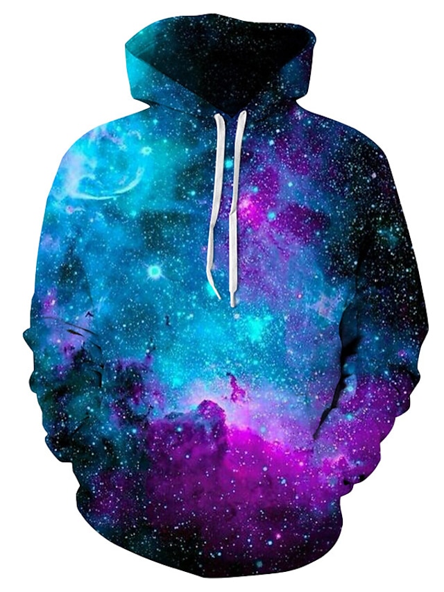  ανδρικό φούτερ με κουκούλα πουλόβερ πουλόβερ casual 3d print γραφικό μωβ μπλε γαλαξίας έναστρος ουρανός μακριά μανίκια