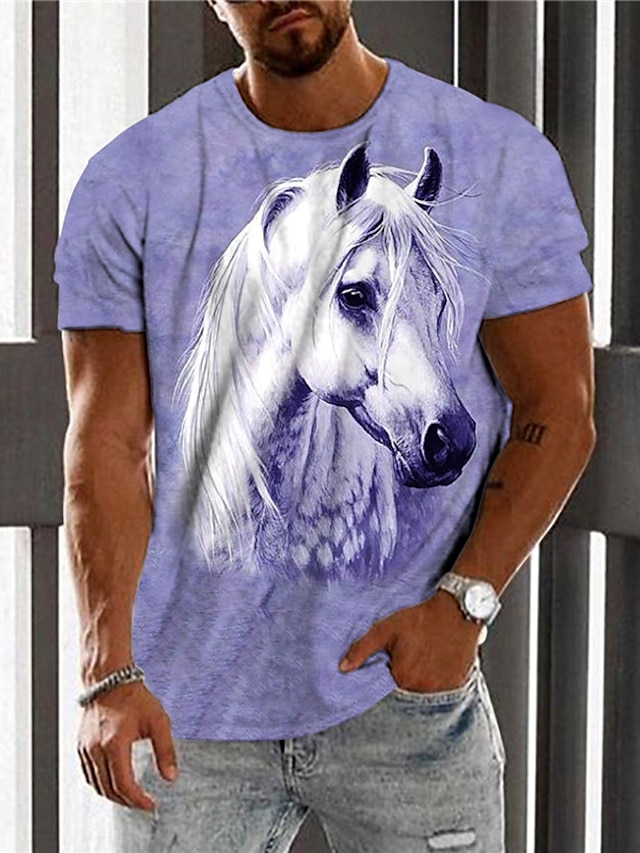 Mens Clothing Mens Tees & Tank Tops | Mens Unisex T shirt Tee 3D Print Graphic Prints Horse Crew Neck Street Daily Print Short S