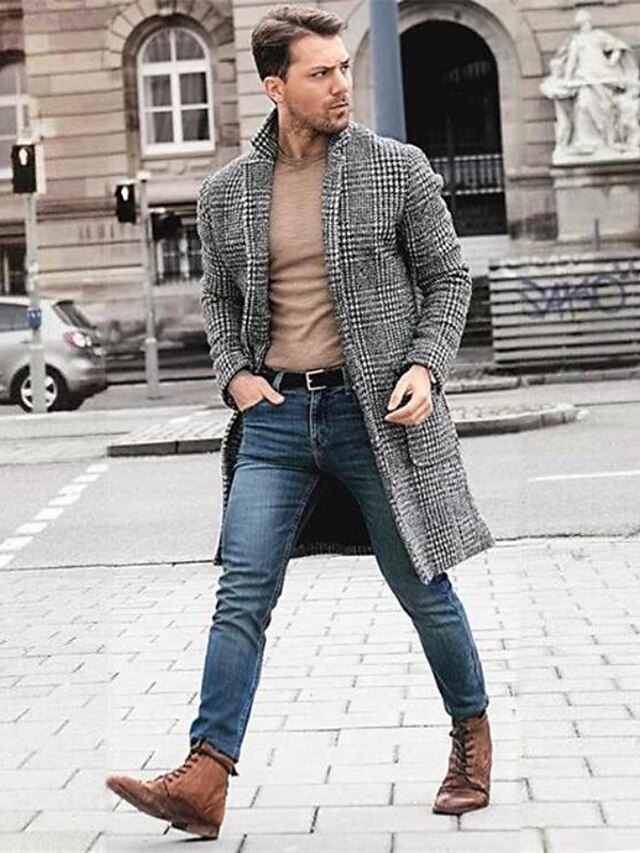Men's Winter Coat Overcoat Business Casual Fall Winter Polyester ...