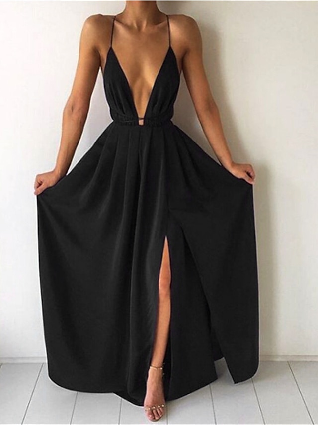  Γυναικεία Φόρεμα για πάρτυ Φόρεμα με λεπτή τιράντα Φόρεμα σε γραμμή Α Μακρύ Φόρεμα Μάξι Φόρεμα Μαύρο Λευκό Ανθισμένο Ροζ Αμάνικο Μονόχρωμες Σκίσιμο Καλοκαίρι Άνοιξη Βαθύ V Στυλάτο 2023 Τ M L