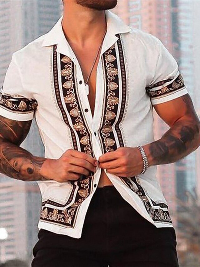  Men's Summer Hawaiian Shirt Shirt Floral Aloha Turndown Street Casual Button-Down Print Short Sleeve Tops Designer Casual Vintage Breathable White
