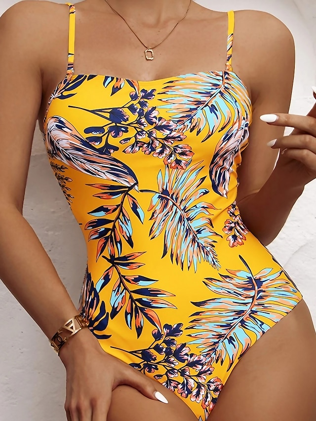  Women's Swimwear One Piece Monokini Bathing Suits Normal Swimsuit Tie Dye Tummy Control Slim Yellow Strap Camisole Bodysuit Bathing Suits Vacation Fashion New / Sexy / Padded Bras