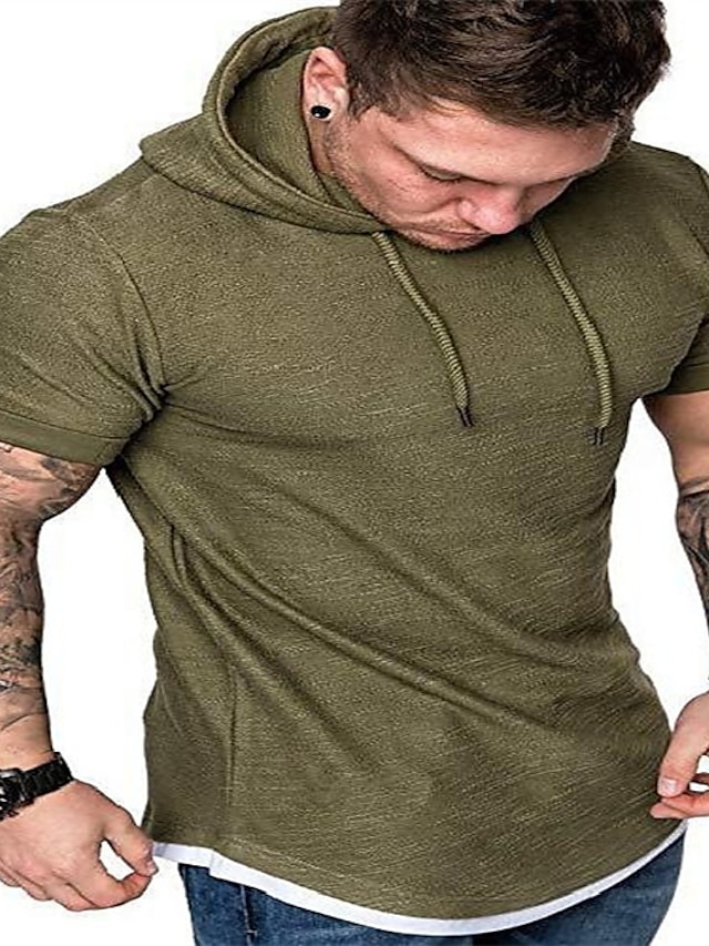 Mens Clothing Mens Hoodies & Sweatshirts | mens fashion casual hooded t-shirts short sleeve solid color summer hooded t-shirts -