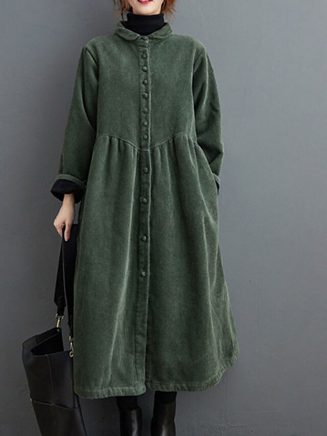 Womens Clothing Womens Outerwear | Womens Trench Coat Coat Long Pocket Coat Black Dark Green Brown Coffee Casual Street Spring S