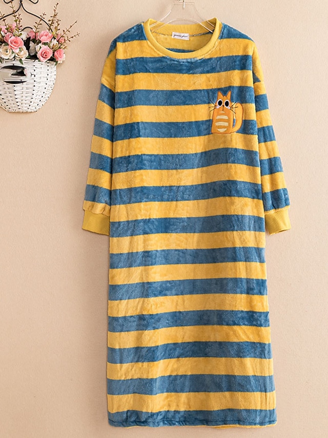 Womens Clothing Womens Sleep & Lounge | Womens Pajamas Nightgown 1 pc Stripe Animal Fashion Comfort Sweet Home Party Daily Fleec