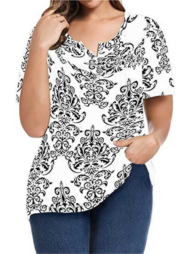 Womens Clothing Plus Size Collection | Womens Plus Size Tops T shirt Floral Print Short Sleeve Crewneck Streetwear Daily Going o