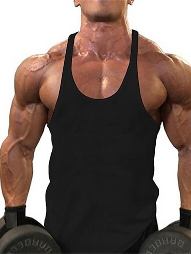  Men's Tank Top Vest Shirt Solid Colored Round Neck Sports Gym Sleeveless Tops Cotton Muscle White Black Red