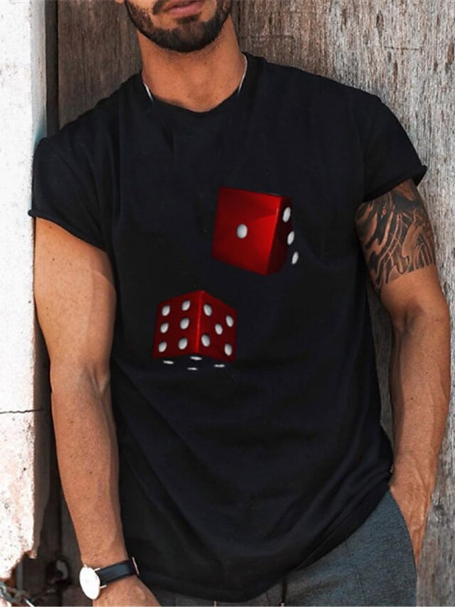 Mens Clothing Mens Tees & Tank Tops | Mens T shirt Tee Hot Stamping Graphic Prints Crew Neck Dice Street Casual Print Short Slee