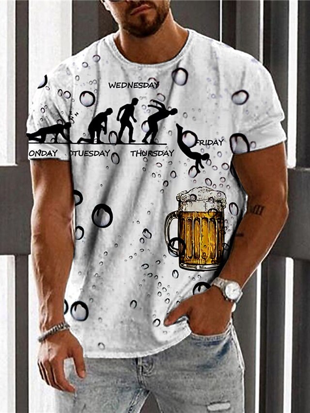 Mens Clothing Mens Tees & Tank Tops | Mens Unisex T shirt Tee 3D Print Graphic Prints Beer Crew Neck Daily Holiday Print Short S