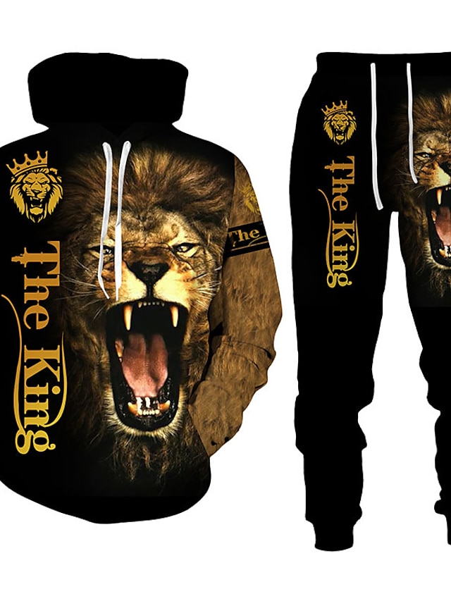  Personality Animal Cool Lion 3D All Over Print Tracksuits Men Hoodie Pants 2 Pcs Set Sport Suits 14182 6XL