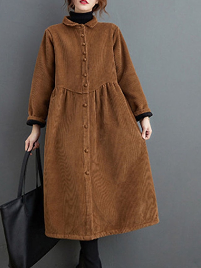 Womens Clothing Womens Outerwear | Womens Trench Coat Coat Long Pocket Coat Black Dark Green Brown Coffee Casual Street Spring S