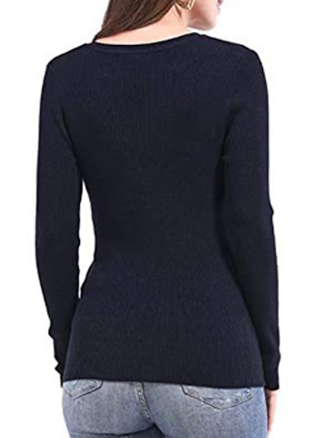 Womens Clothing Sweaters & Cardigans | Womens Pullover Sweater Jumper Knit Knitted Button Pure Color V Neck Stylish Casual Home 