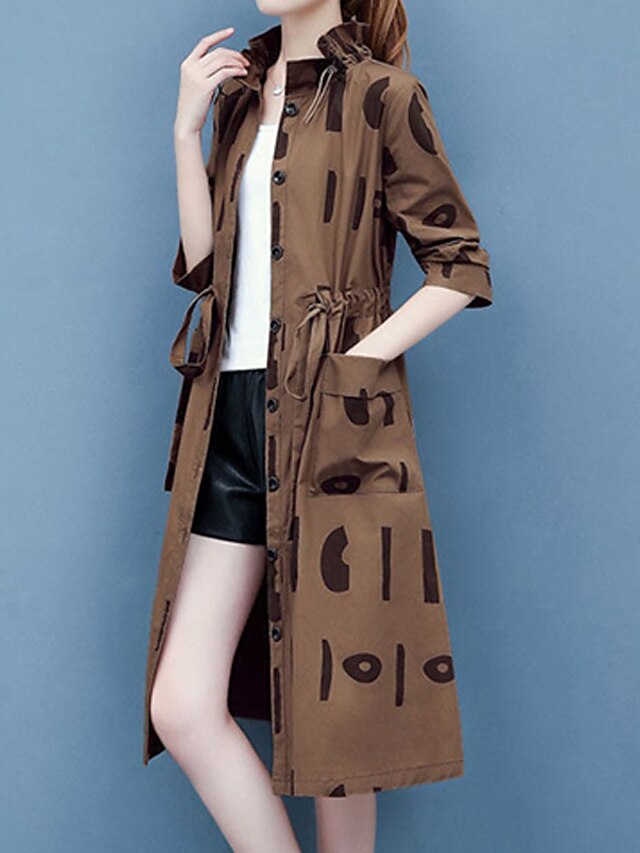 Womens Clothing Womens Outerwear | Womens Trench Coat Street Daily Going out Spring Summer Long Coat Stand Collar Regular Fit Wa