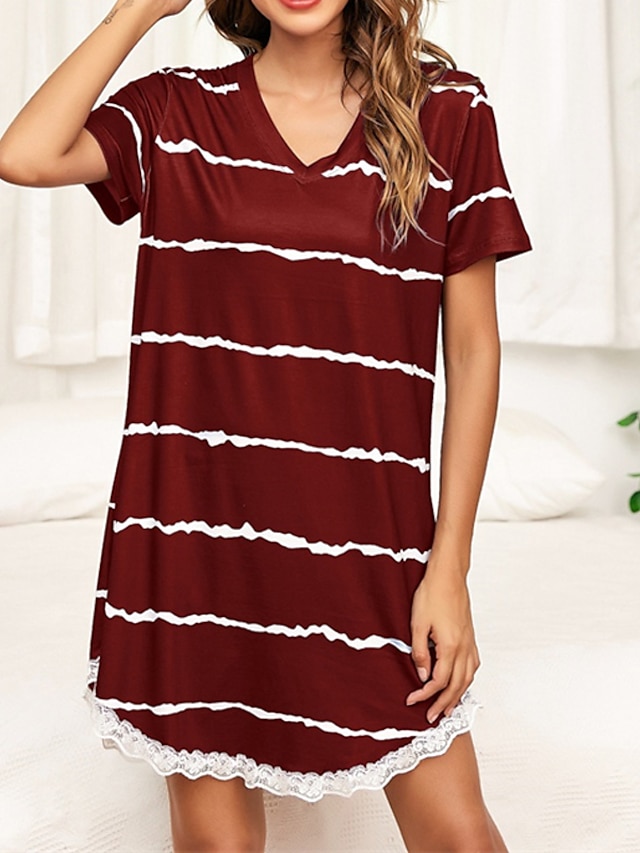 Womens Clothing Womens Sleep & Lounge | Womens Plus Size Pajamas Nightgown 1 pc Stripe Simple Comfort Sport Home Daily Vacation 