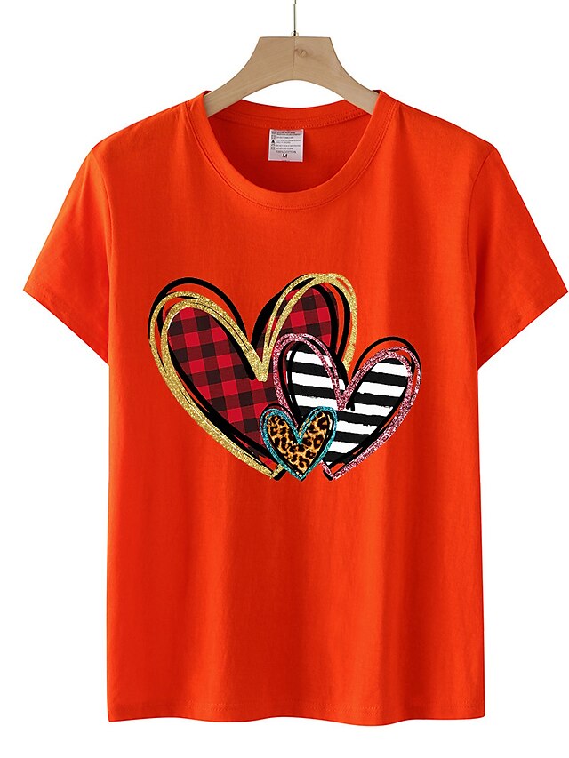 Womens Clothing Womens Tops | Womens Plaid Heart Color Block Casual Valentines Day Valentine Valentines Day Painting Couple T sh