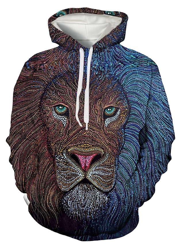 Mens Clothing Mens Hoodies & Sweatshirts | Mens Pullover Hoodie Sweatshirt Graphic Tiger Front Pocket Print Casual Daily Weekend