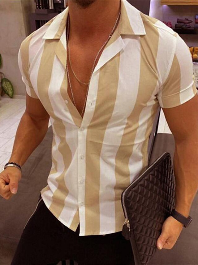 Mens Clothing Mens Shirts | Mens Shirt Striped Turndown Street Casual Button-Down Print Short Sleeve Tops Casual Fashion Comfort