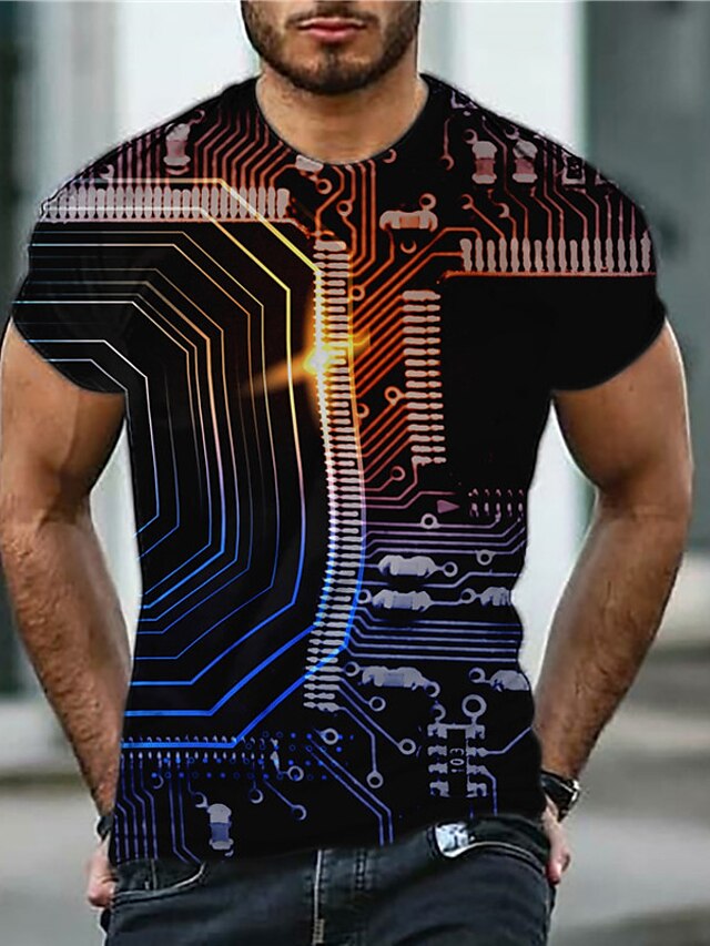 Mens Clothing Mens Tees & Tank Tops | Mens T shirt Tee 3D Print Graphic Technology Crew Neck Daily Sports Print Short Sleeve Top