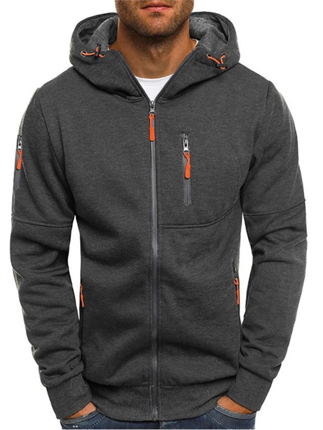 Mens Clothing Mens Hoodies & Sweatshirts | Mens Full Zip Hoodie Jacket Solid Color Zipper Casual Daily Holiday Casual Big and Ta